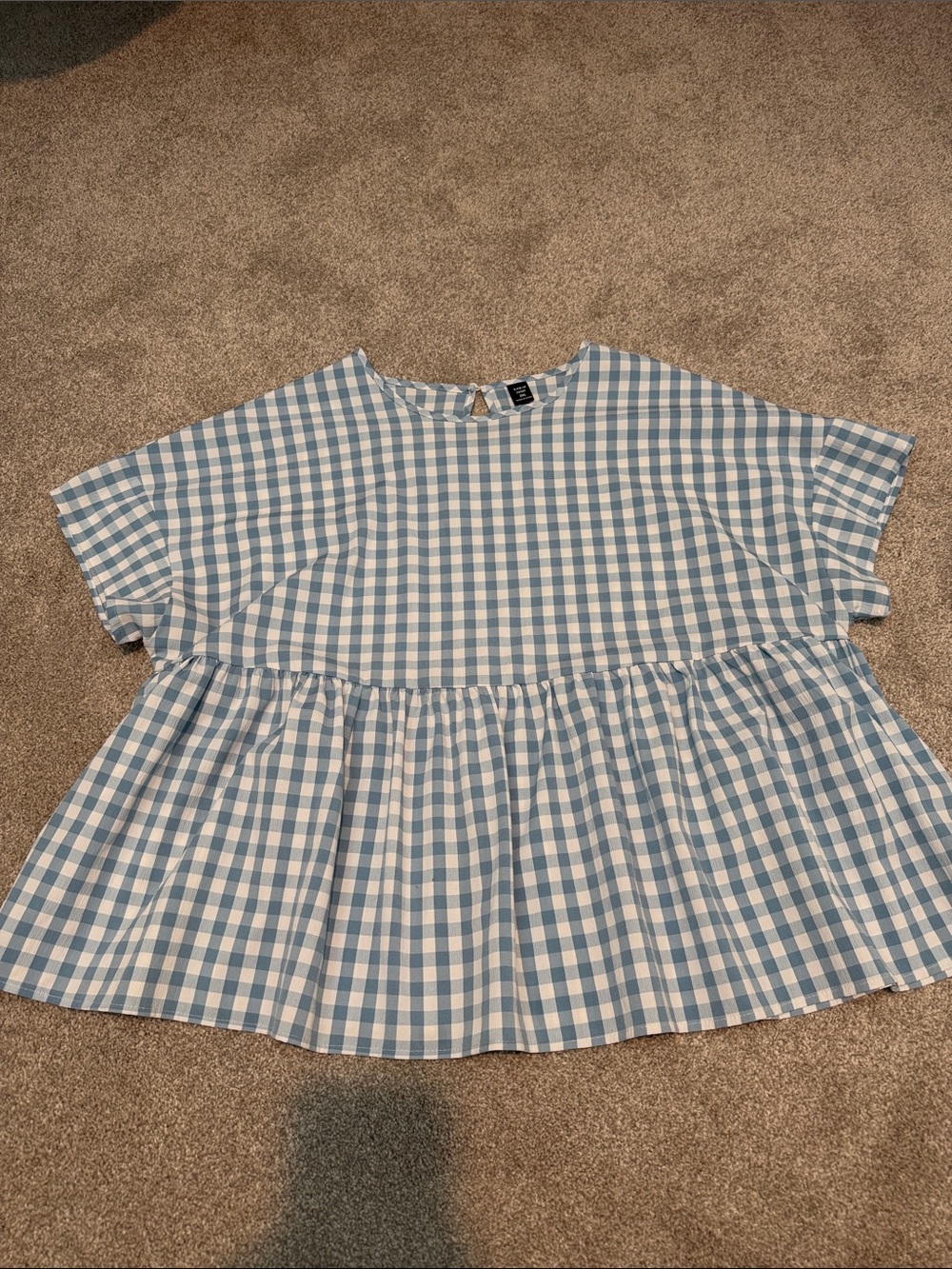 SHEIN Blue and White Gingham Peplum Blouse